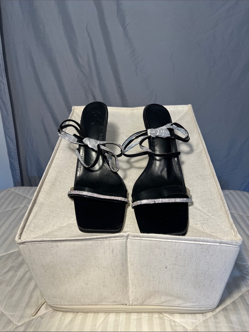 Black Rhinestone Strap Women's Heels
